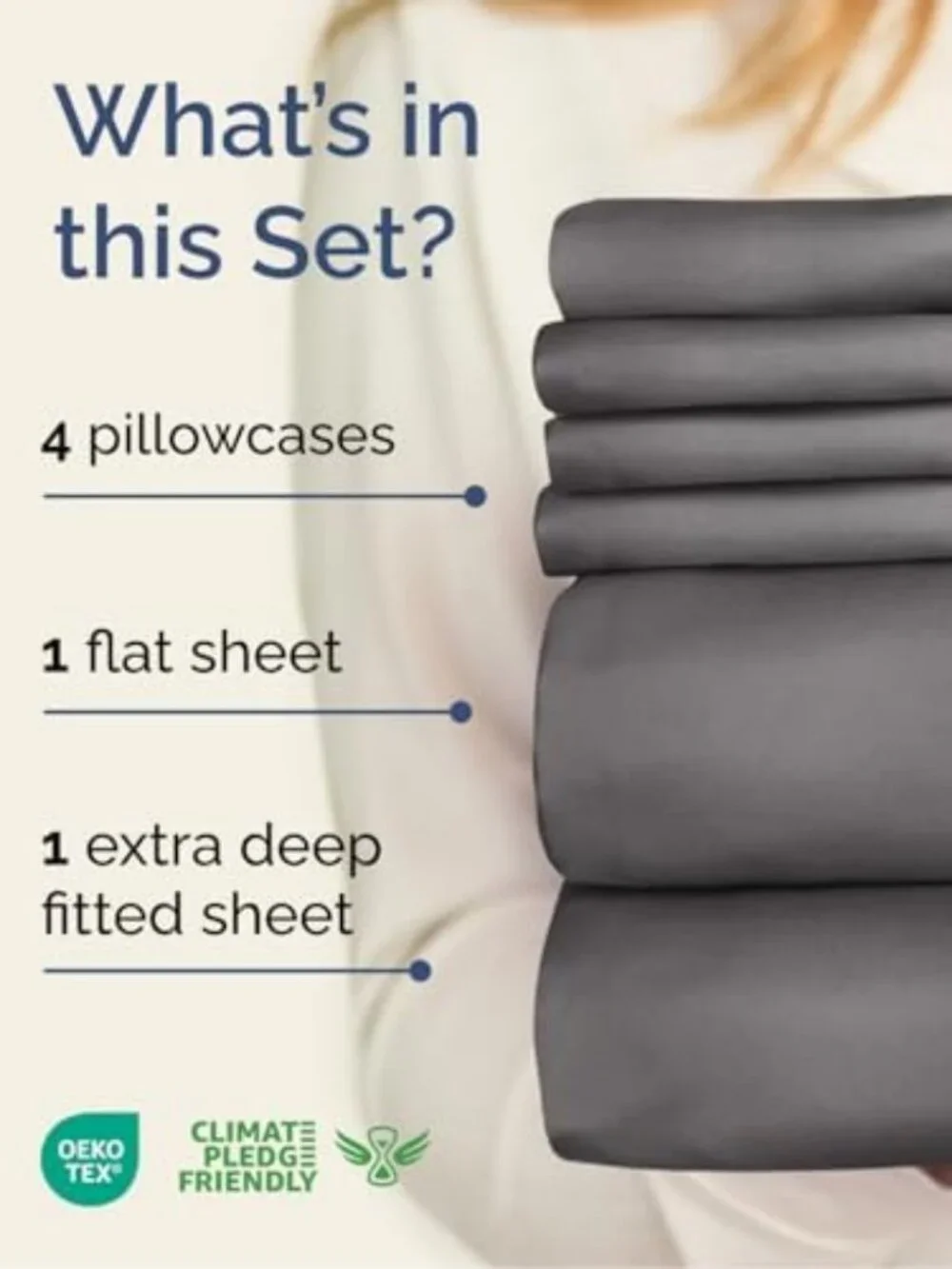 Extra Deep Queen Sheet Set - 6 Piece Cooling & Breathable Bedding - Grey